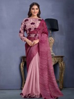 Shaded Berry Crepe Satin Silk Saree With Stitched Blouse